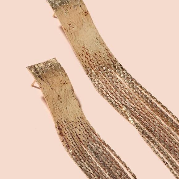 Gold Metal Tassel Dangle Earrings - Picture 3 of 3